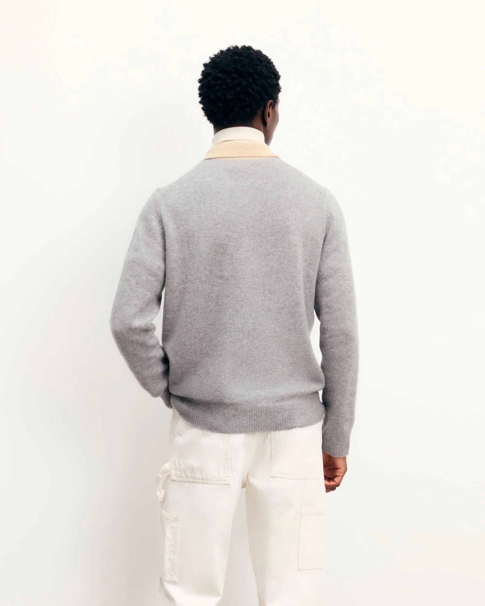 Two-tone Polo Neck Zipper Sweater (S25 / MEN / Dark Heather Gray)