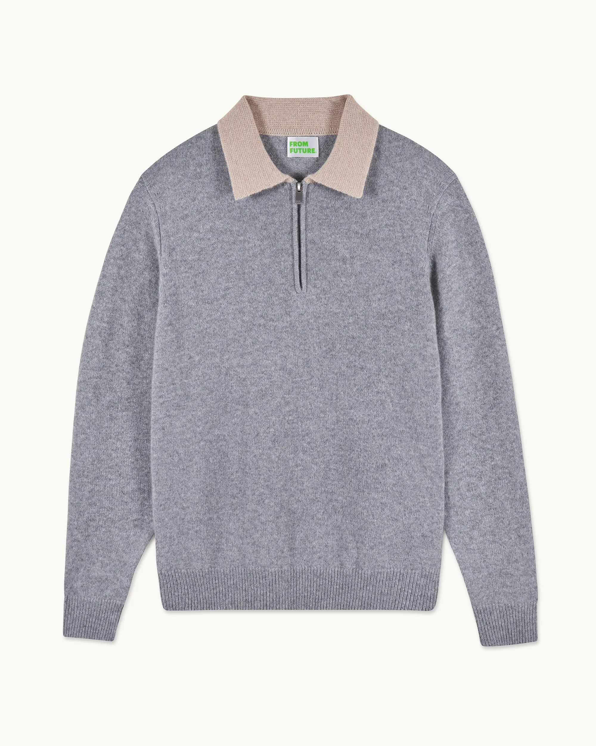 Two-tone Polo Neck Zipper Sweater (S25 / MEN / Dark Heather Gray)