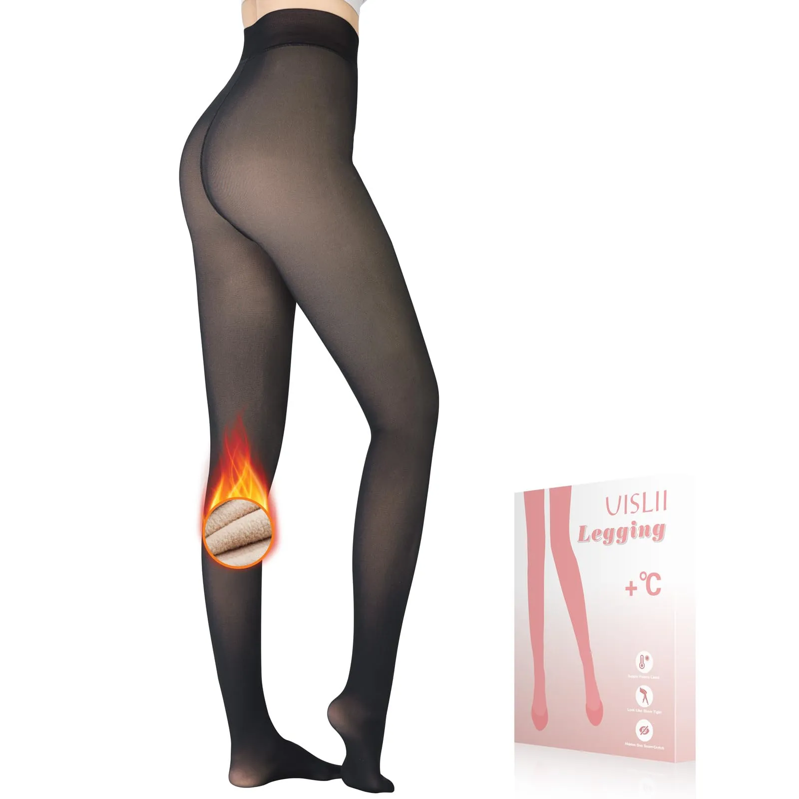 UISLII Fleece Lined Tights Women, Warm Pantyhose leggings Women,Fake Translucent Thermal Skin Colored Tights for Winter.
