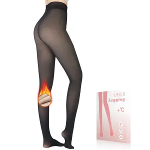 UISLII Fleece Lined Tights Women, Warm Pantyhose leggings Women,Fake Translucent Thermal Skin Colored Tights for Winter.