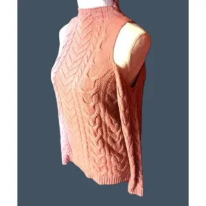 Venus Womens Cold Shoulder Cable Knit Sweater Coral Size Medium
