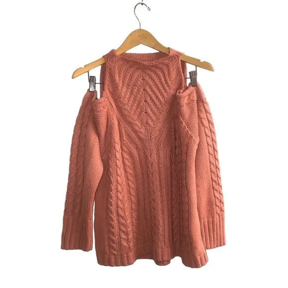 Venus Womens Cold Shoulder Cable Knit Sweater Coral Size Medium
