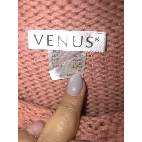 Venus Womens Cold Shoulder Cable Knit Sweater Coral Size Medium