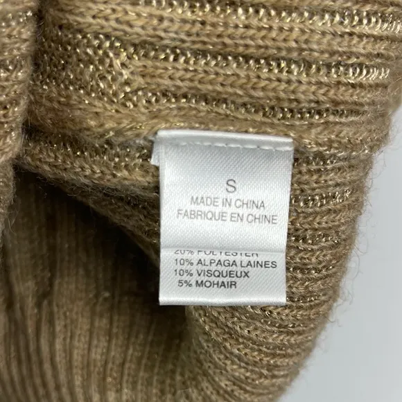 Vera Wang Lavender Label Camel Crewneck Ribbed Wool Alpaca Cardigan Sweater S
