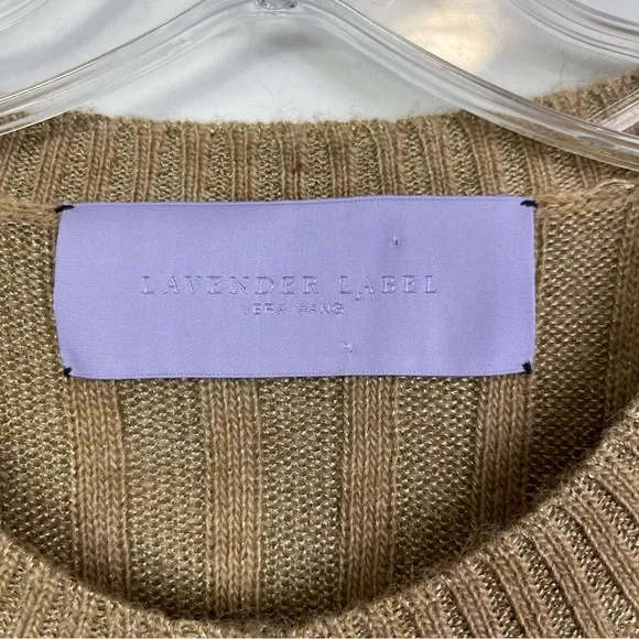 Vera Wang Lavender Label Camel Crewneck Ribbed Wool Alpaca Cardigan Sweater S