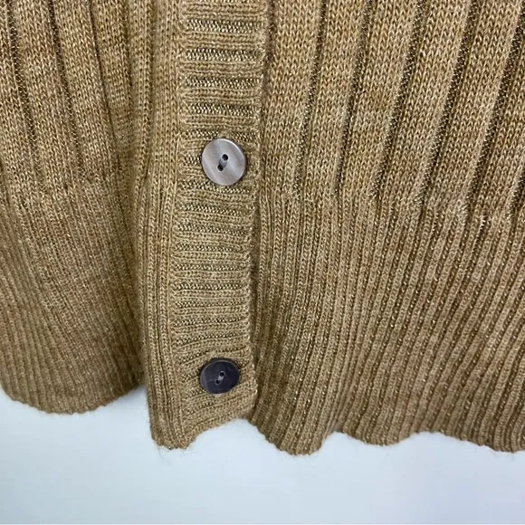 Vera Wang Lavender Label Camel Crewneck Ribbed Wool Alpaca Cardigan Sweater S