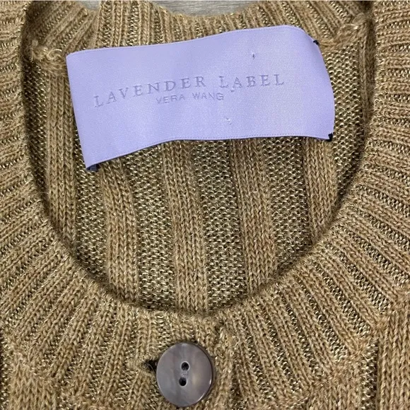 Vera Wang Lavender Label Camel Crewneck Ribbed Wool Alpaca Cardigan Sweater S