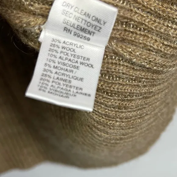 Vera Wang Lavender Label Camel Crewneck Ribbed Wool Alpaca Cardigan Sweater S