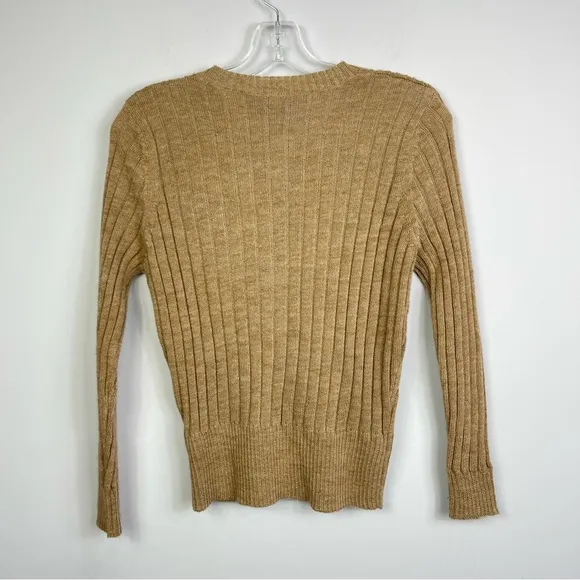 Vera Wang Lavender Label Camel Crewneck Ribbed Wool Alpaca Cardigan Sweater S