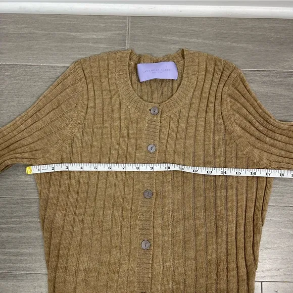 Vera Wang Lavender Label Camel Crewneck Ribbed Wool Alpaca Cardigan Sweater S