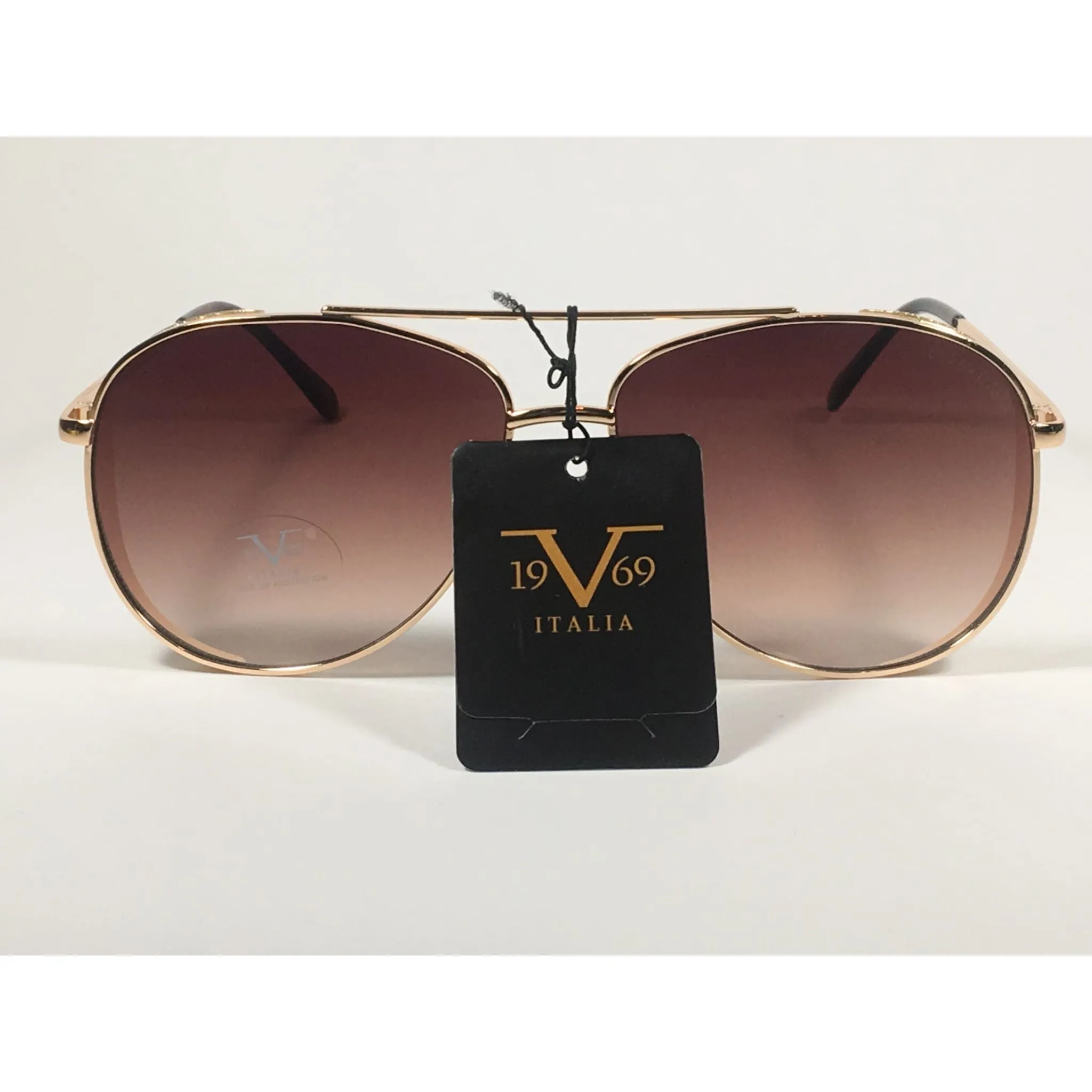 Versace 19V69 Italia Mona Tunnel Vision Aviator Pilot Sunglasses Gold Metal Brown Gradient Lens