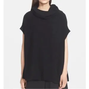 VINCE black cowl neck short sleeve 100% cashmere oversized sweater S