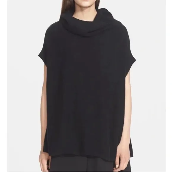 VINCE black cowl neck short sleeve 100% cashmere oversized sweater S
