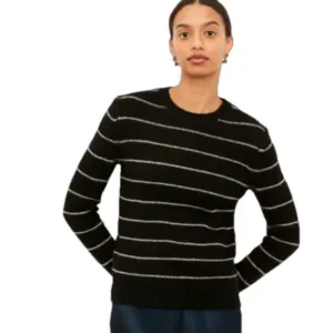 Vince. Black/White Pinstripe 100% cashmere Long Sleeve /Scoop neck sweater XS