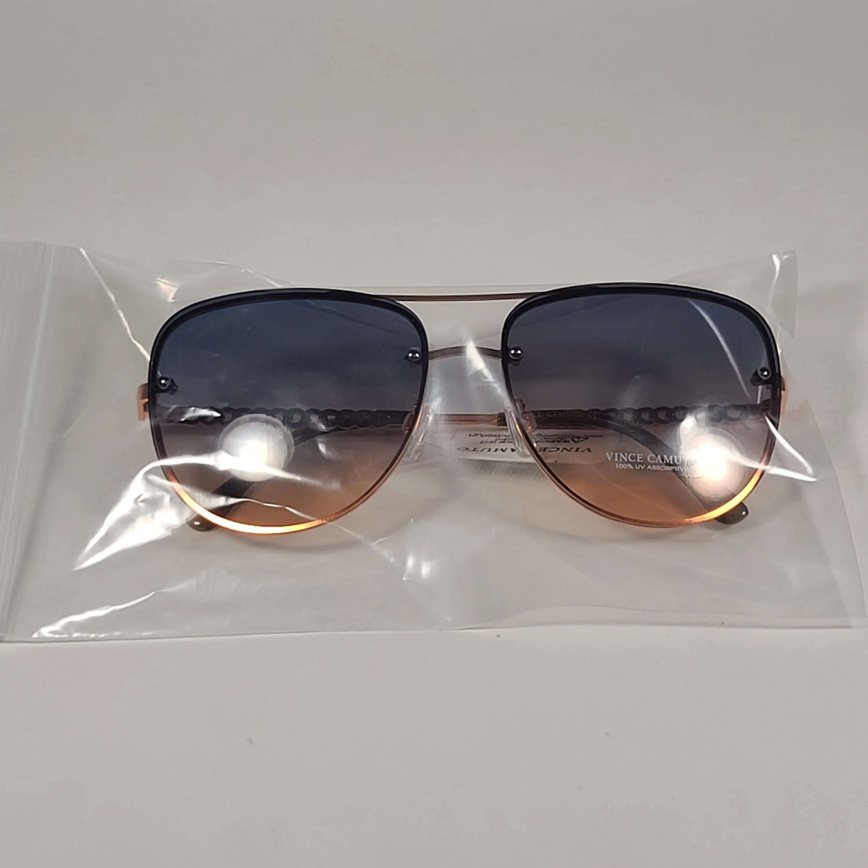 Vince Camuto Rimless Navigator Sunglasses Rose Gold Blue Gradient VC954 RGD