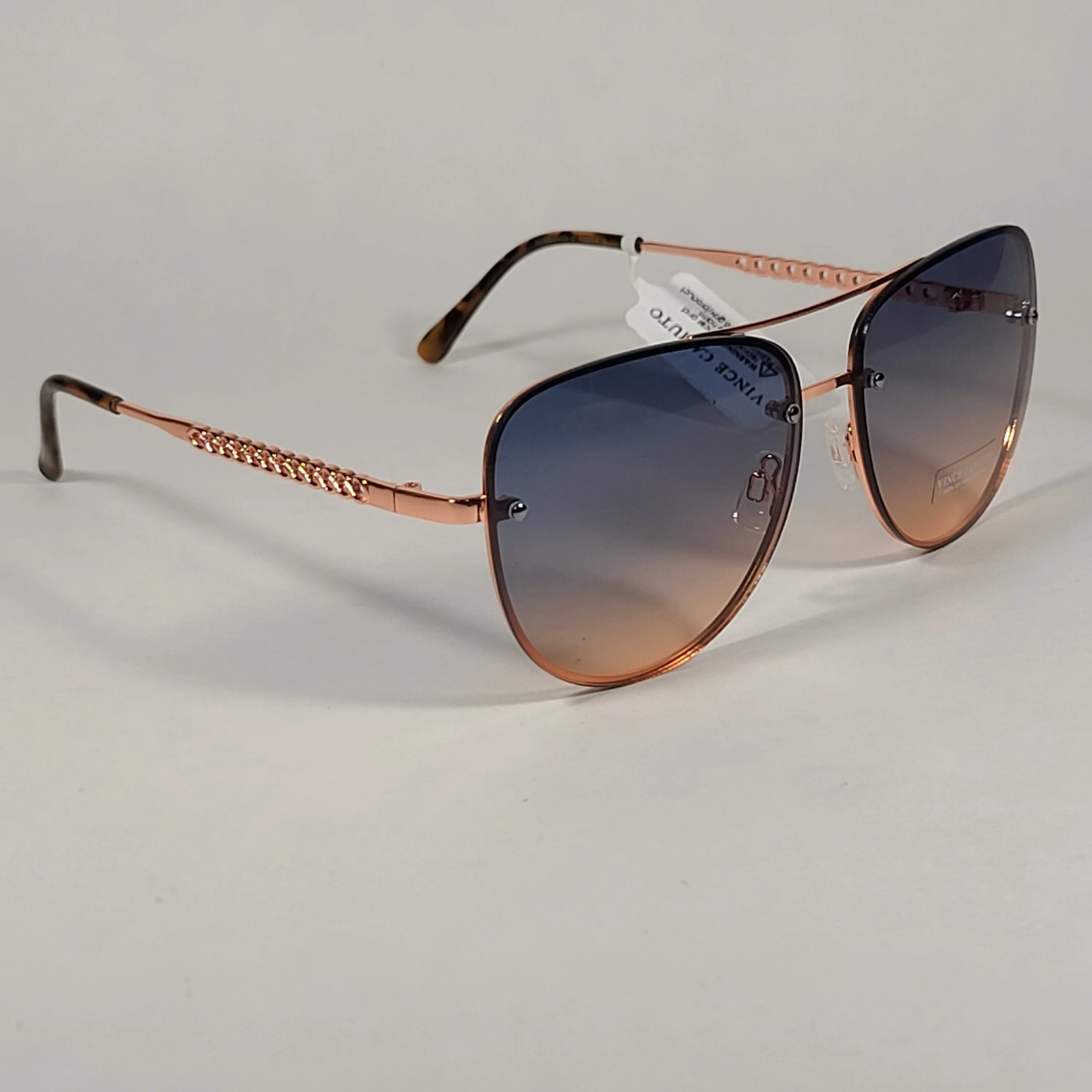 Vince Camuto Rimless Navigator Sunglasses Rose Gold Blue Gradient VC954 RGD