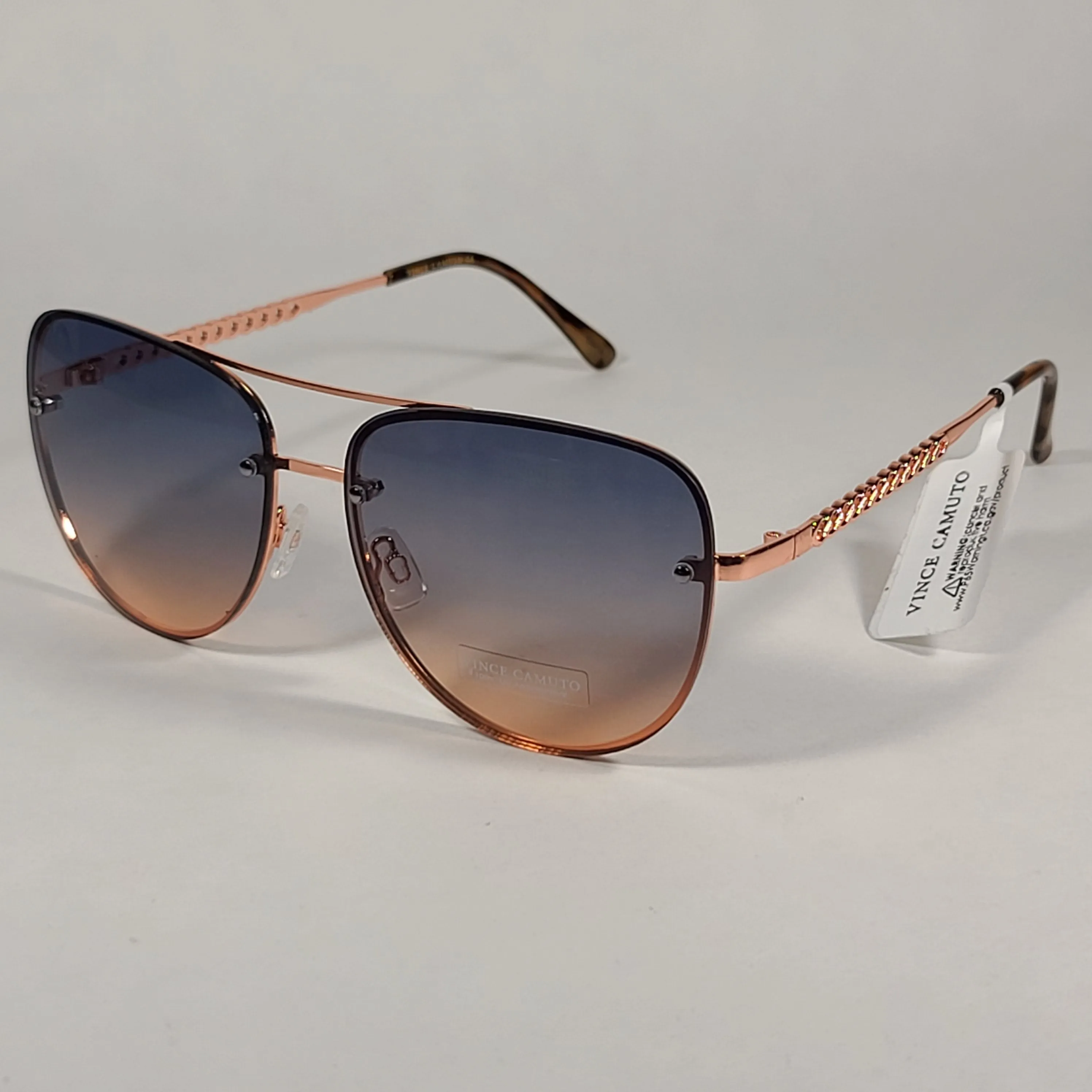 Vince Camuto Rimless Navigator Sunglasses Rose Gold Blue Gradient VC954 RGD