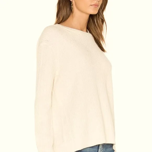 VINCE Off White Slit Tie Shoulder Back Crew Neck Cashmere Cotton Sweater