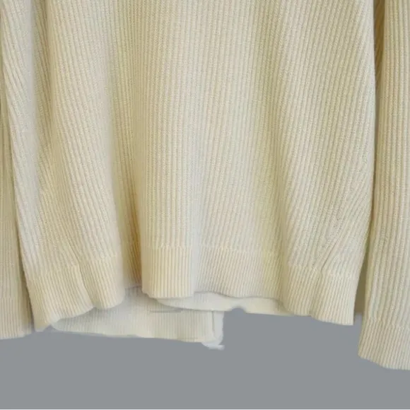 VINCE Off White Slit Tie Shoulder Back Crew Neck Cashmere Cotton Sweater