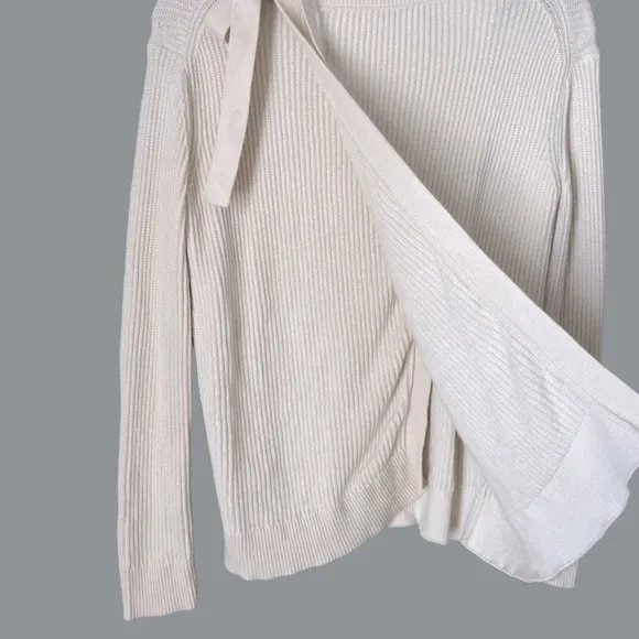 VINCE Off White Slit Tie Shoulder Back Crew Neck Cashmere Cotton Sweater