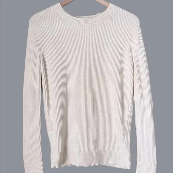 VINCE Off White Slit Tie Shoulder Back Crew Neck Cashmere Cotton Sweater