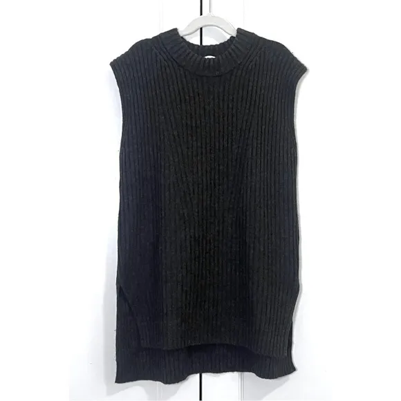 Vince Ribbed Wool &amp; Cashmere Tunic Top Sweater Vest in Heather Charcoal - Size S