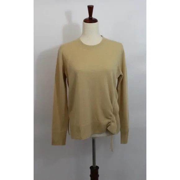 VINCE Sz S Small Beige Tan 100% Cashmere Ruched Cinch Side Pullover Sweater