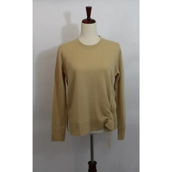 VINCE Sz S Small Beige Tan 100% Cashmere Ruched Cinch Side Pullover Sweater