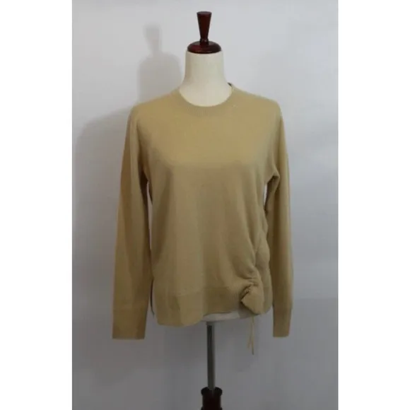 VINCE Sz S Small Beige Tan 100% Cashmere Ruched Cinch Side Pullover Sweater