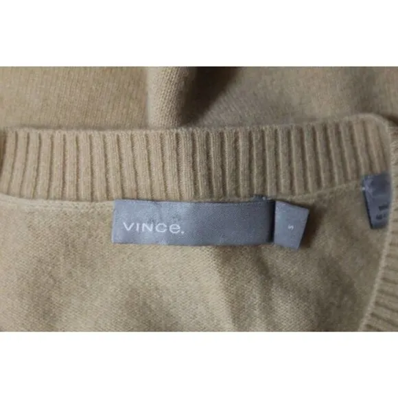VINCE Sz S Small Beige Tan 100% Cashmere Ruched Cinch Side Pullover Sweater