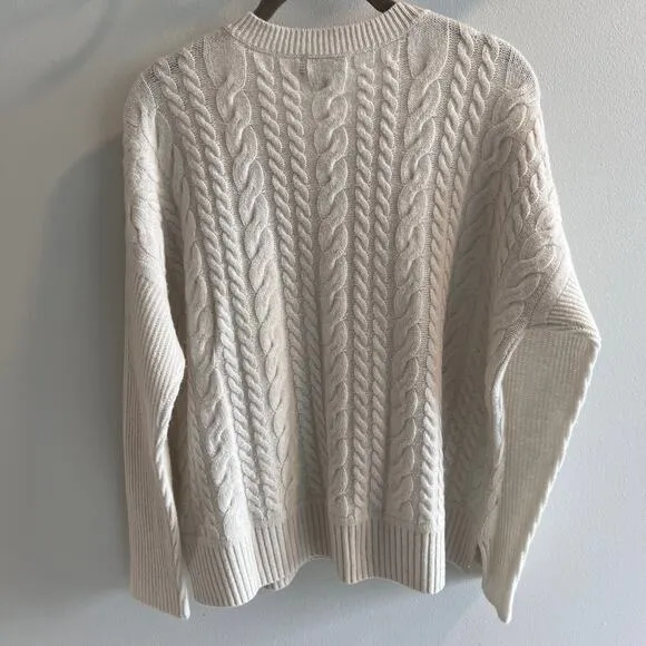 Vineyard Vines White Shimmer Cable Knit Cashmere Blend Sweater Size L