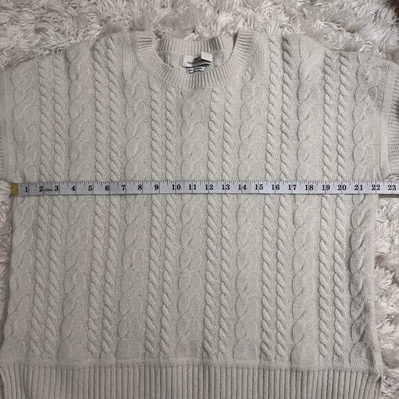 Vineyard Vines White Shimmer Cable Knit Cashmere Blend Sweater Size L