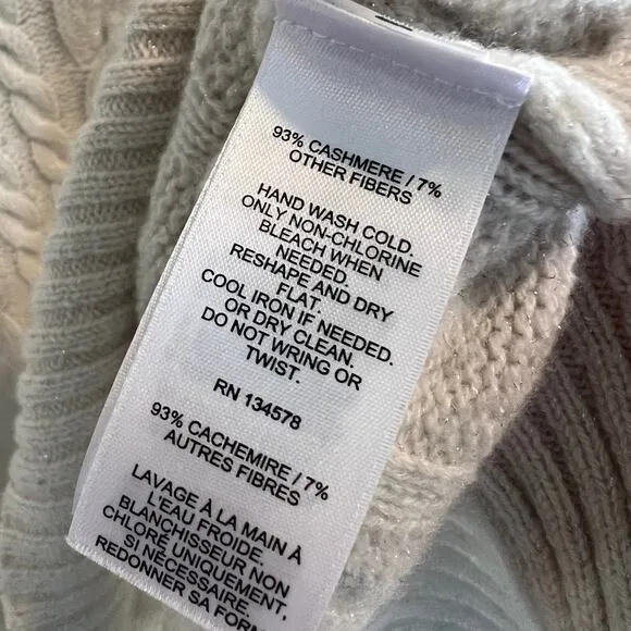 Vineyard Vines White Shimmer Cable Knit Cashmere Blend Sweater Size L