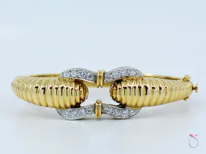 Vintage 14K Yellow Gold Diamond Bangle Bracelet, 1.50 ctw