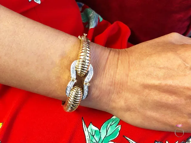 Vintage 14K Yellow Gold Diamond Bangle Bracelet, 1.50 ctw