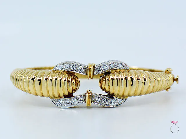 Vintage 14K Yellow Gold Diamond Bangle Bracelet, 1.50 ctw