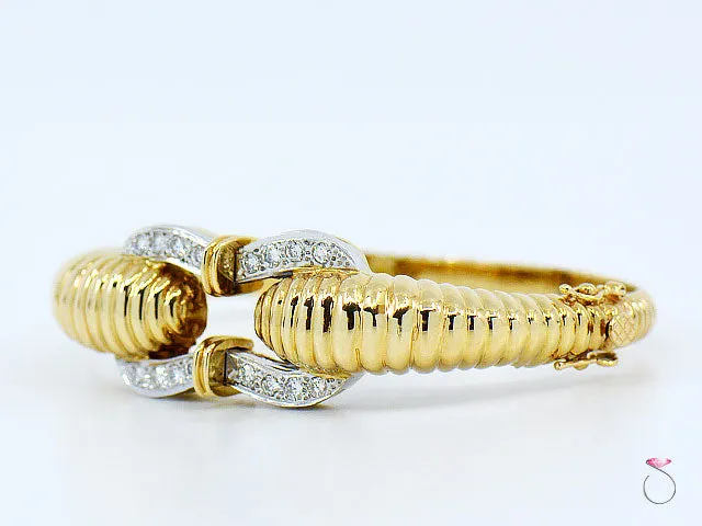 Vintage 14K Yellow Gold Diamond Bangle Bracelet, 1.50 ctw