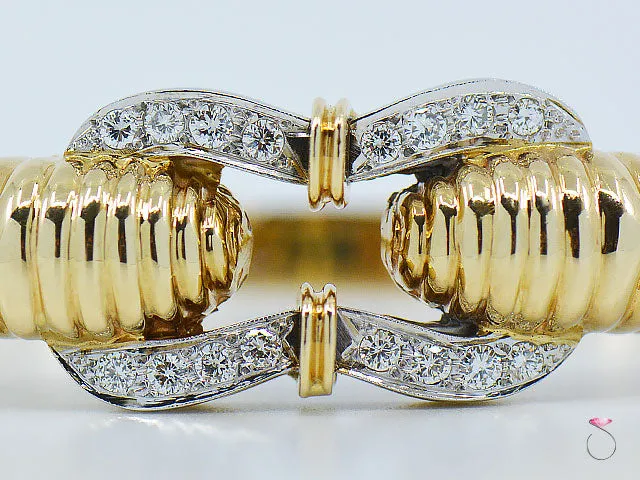 Vintage 14K Yellow Gold Diamond Bangle Bracelet, 1.50 ctw