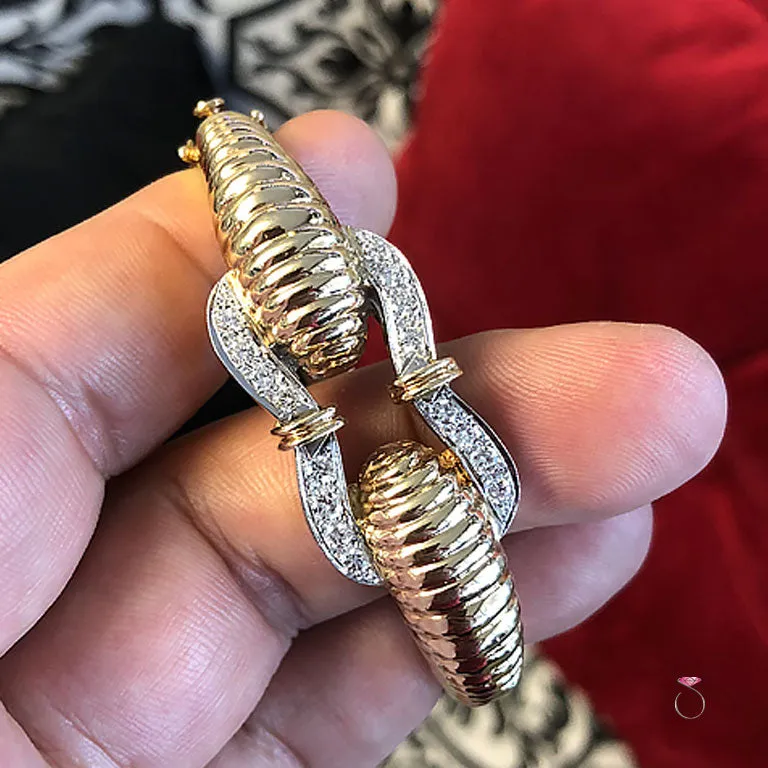 Vintage 14K Yellow Gold Diamond Bangle Bracelet, 1.50 ctw