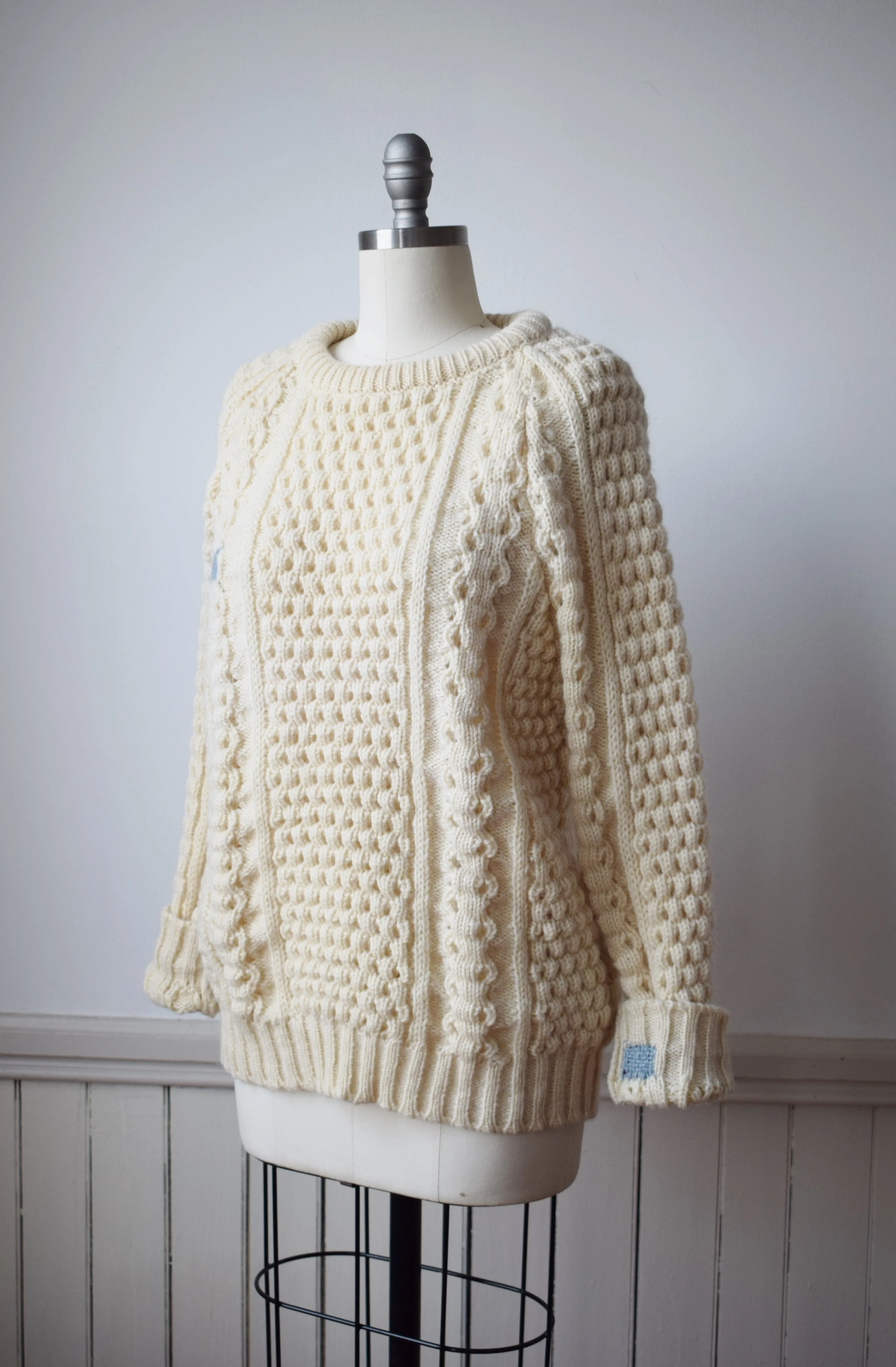 Vintage Classic Wool Cableknit with Visible Mends | S