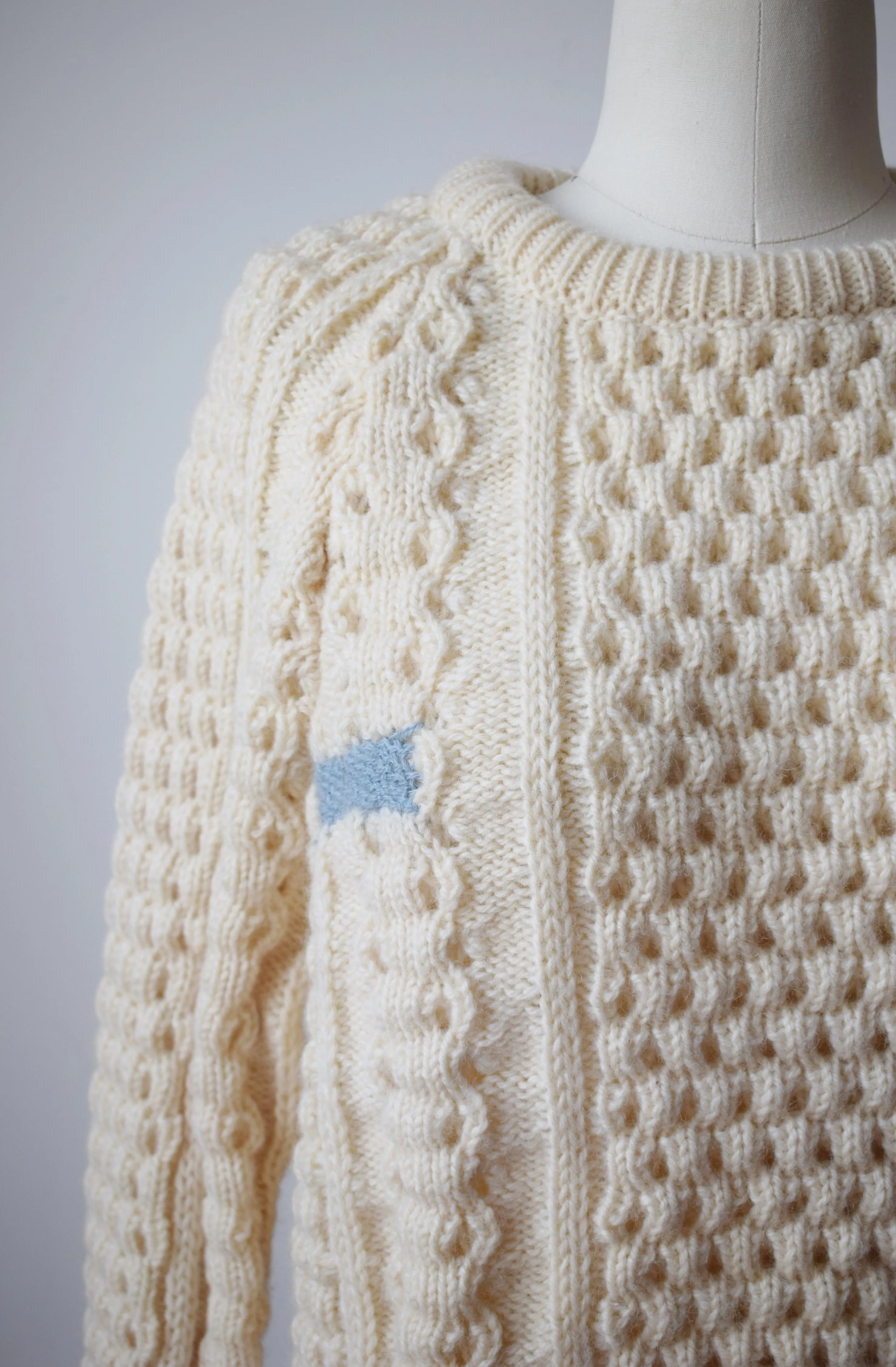 Vintage Classic Wool Cableknit with Visible Mends | S