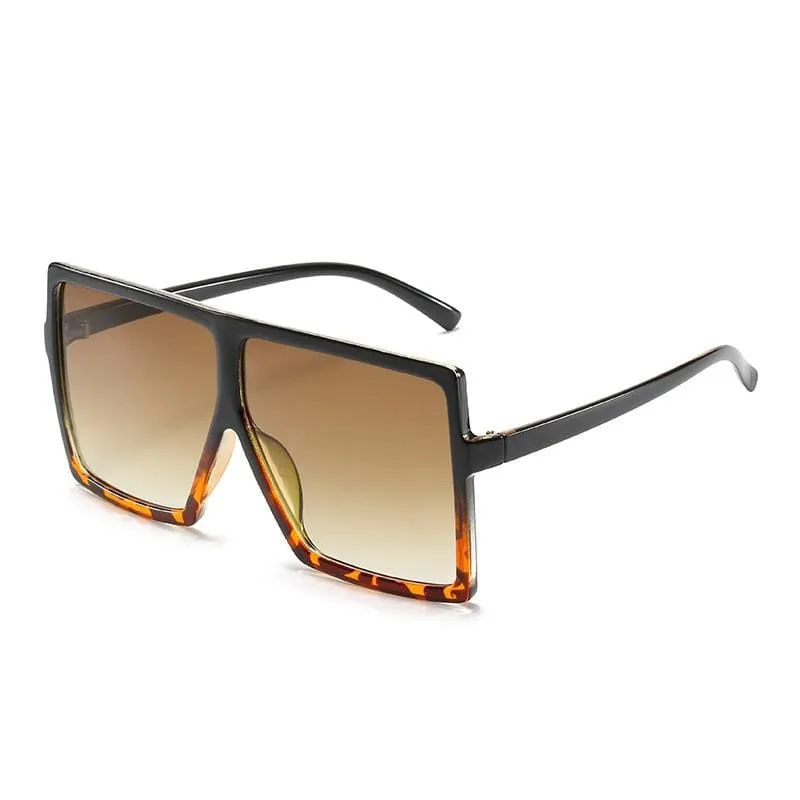 Vintage Oversized Square Sunglasses Women Gradient Shades Flat Top Glasses
