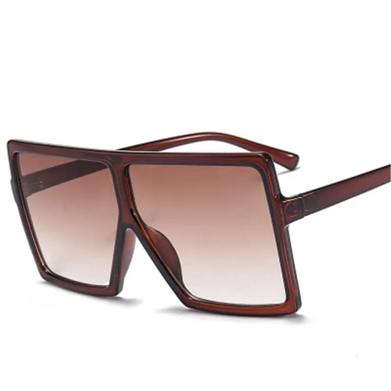 Vintage Oversized Square Sunglasses Women Gradient Shades Flat Top Glasses
