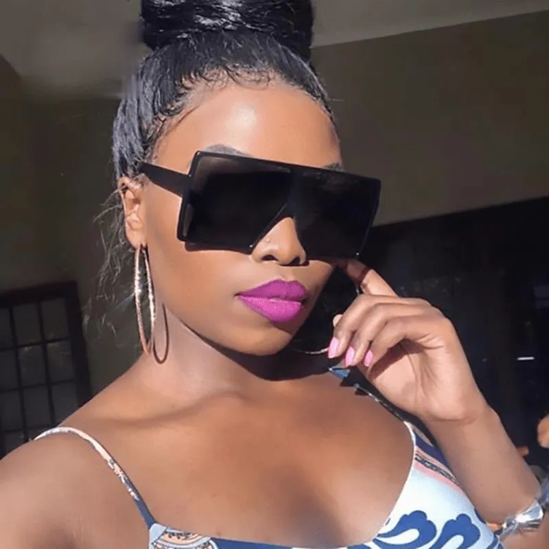 Vintage Oversized Square Sunglasses Women Gradient Shades Flat Top Glasses