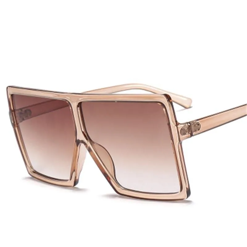 Vintage Oversized Square Sunglasses Women Gradient Shades Flat Top Glasses