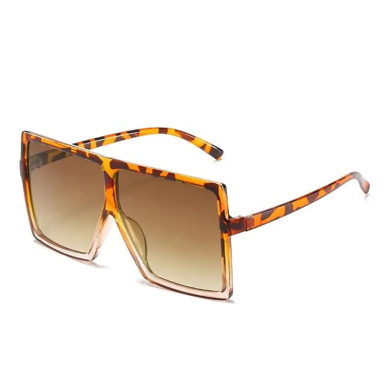 Vintage Oversized Square Sunglasses Women Gradient Shades Flat Top Glasses