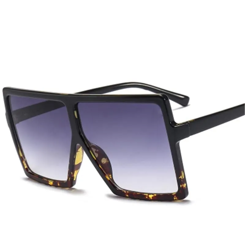 Vintage Oversized Square Sunglasses Women Gradient Shades Flat Top Glasses
