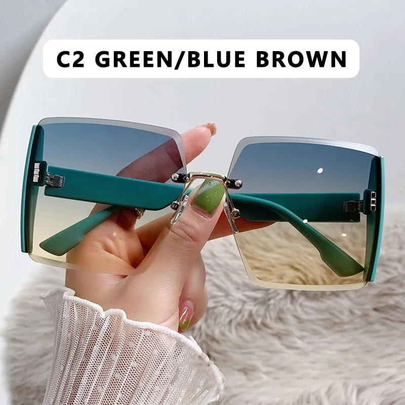Vintage Square Sunglasses Woman Classic Retro Gradient Mirror Frameless Sun Glasses Female Fashion Rimless Oculos De Sol