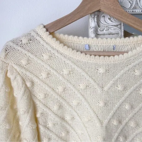 Vintage Textured Balloon Sleeve Knit Sweater