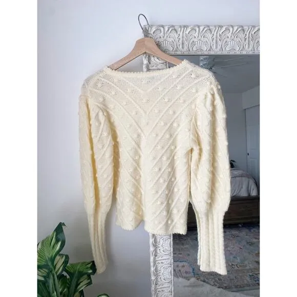 Vintage Textured Balloon Sleeve Knit Sweater
